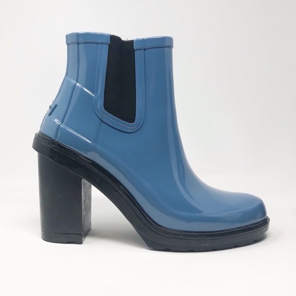 Hunter Shoes - Hunter Refined Chelsea High Heel Gloss Rain Boots Blue Eur 39 US 8 8.5